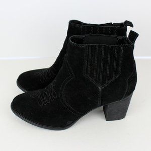 Franco Fortini Black Suede Chesney Western Heeled Ankle Boots size 8